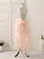 Pink Sweetheart Neck Rhinestones Organza Prom Dress Outfits For Women Pink Homecoming Dresses