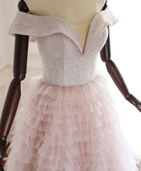 Pink Sweetheart Off Shoulder Tulle Long Prom Dress Outfits For Women Pink Evening Dress