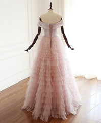 Pink Sweetheart Off Shoulder Tulle Long Prom Dress Outfits For Women Pink Evening Dress
