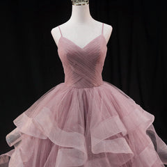 Pink Sweetheart Tulle Long Evening Dress Outfits For Women Prom Dress Outfits For Girls, Pink Sweet 16 Gown