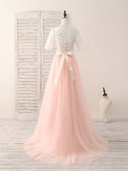 Pink Tulle Lace Long Prom Dress Outfits For Women Pink Bridesmaid Dress