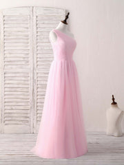 Pink Tulle One Shoulder Long Prom Dress Outfits For Women Pink Bridesmaid Dress