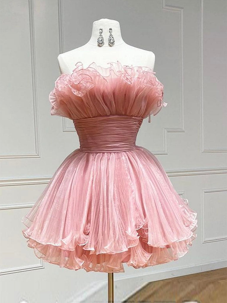 Pink Tulle Short Prom Dress Outfits For Girls, Pink Homecoming Dress
