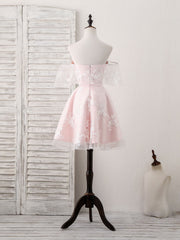 Pink Tulle Sweetheart Lace Short Prom Dress Outfits For Girls, Pink Homecoming Dress