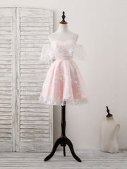Pink Tulle Sweetheart Lace Short Prom Dress Outfits For Girls, Pink Homecoming Dress