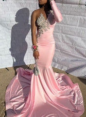 Pink Unique Long Prom Dress Mermaid Party Dress