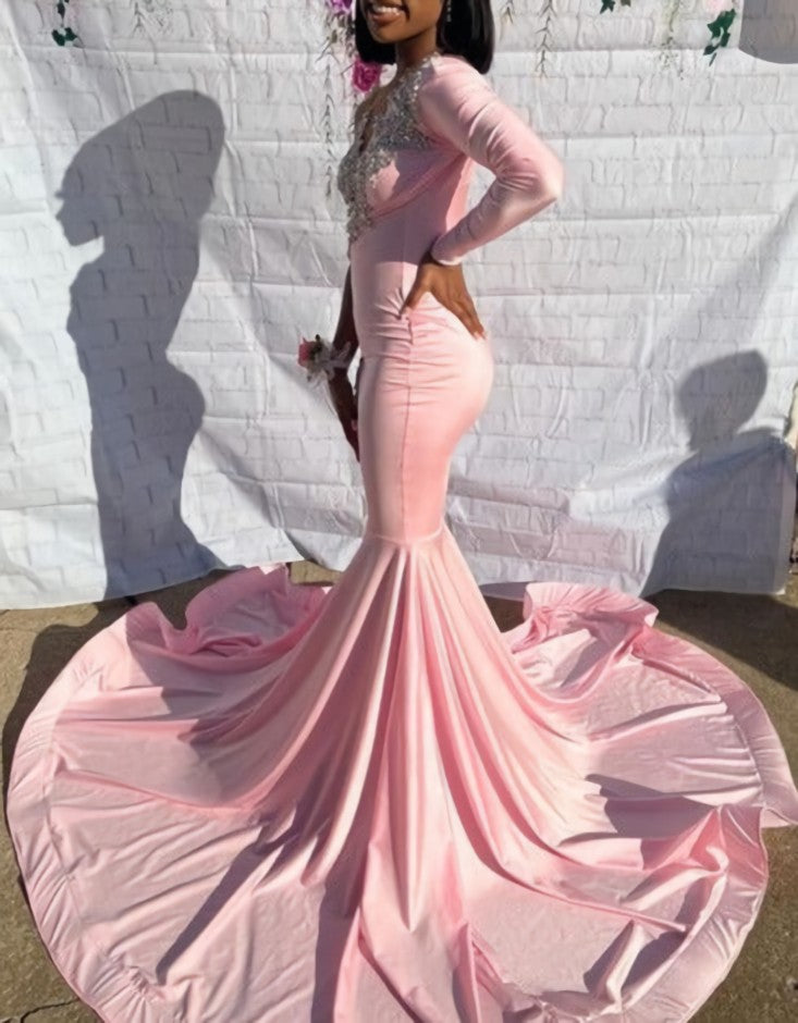 Pink Unique Long Prom Dress Mermaid Party Dress