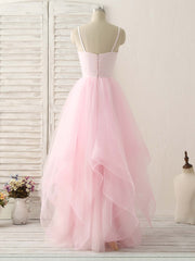 Pink V Neck Tulle Long Prom Dress Outfits For Women Simple Pink Tulle Evening Dress