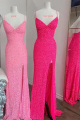 Sparkly Sequin Mermaid Long Prom Dress, V Neck Long Formal Gown