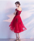 Cute Burgundy Lace Tulle Short Prom Dress, Brugrendy Party Dress