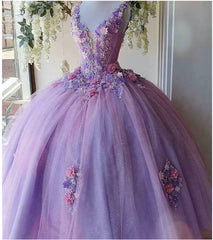 Princess Tulle Long Prom Dress Outfits For Women with Flower,Ball Gowns Quinceanera Dresses