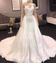 Princess White Sweetheart Mermaid Court Train Wedding Dresses