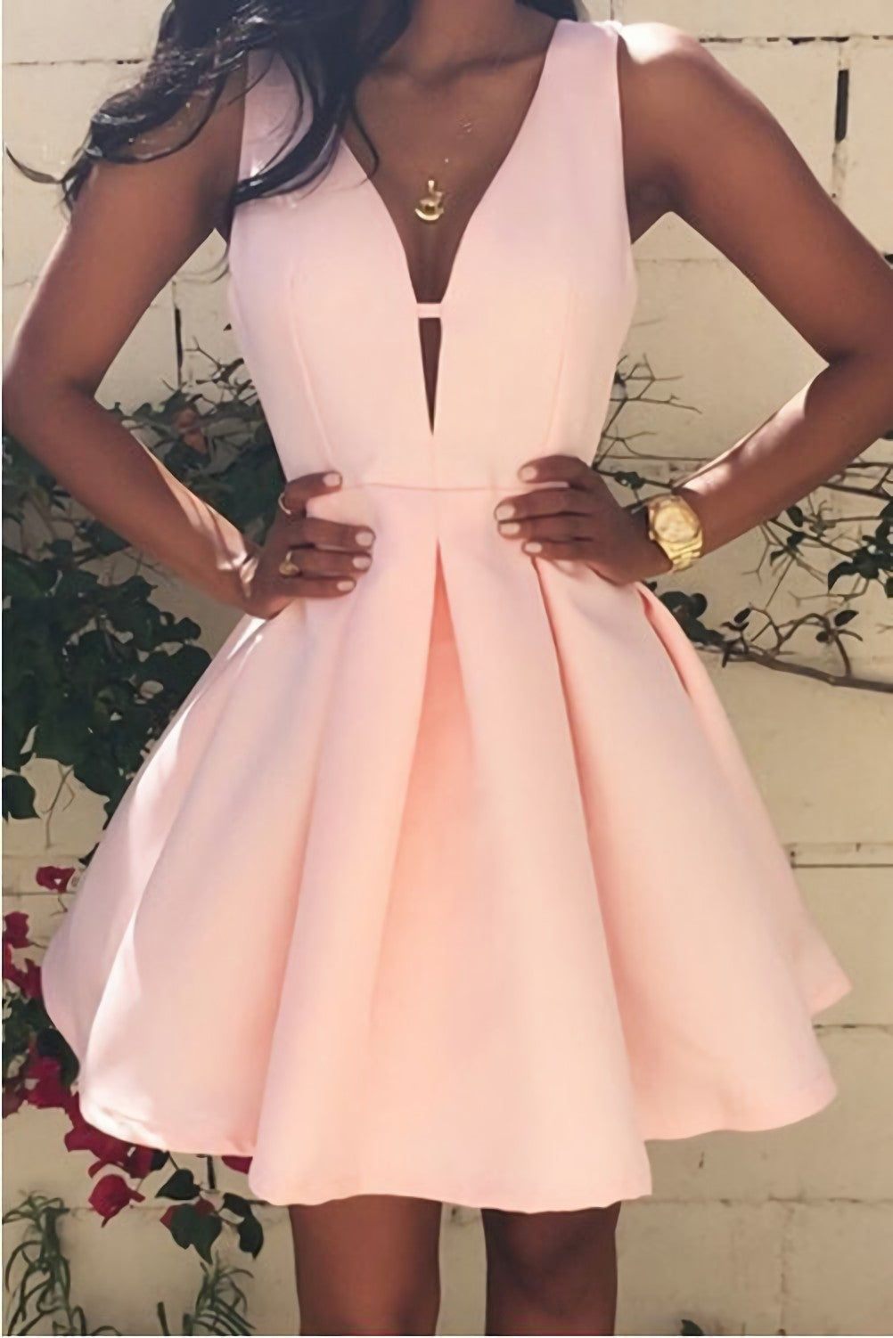 New Arrival Pink Satin Short Short Simple Sweet 16 Pink Prom Dresses