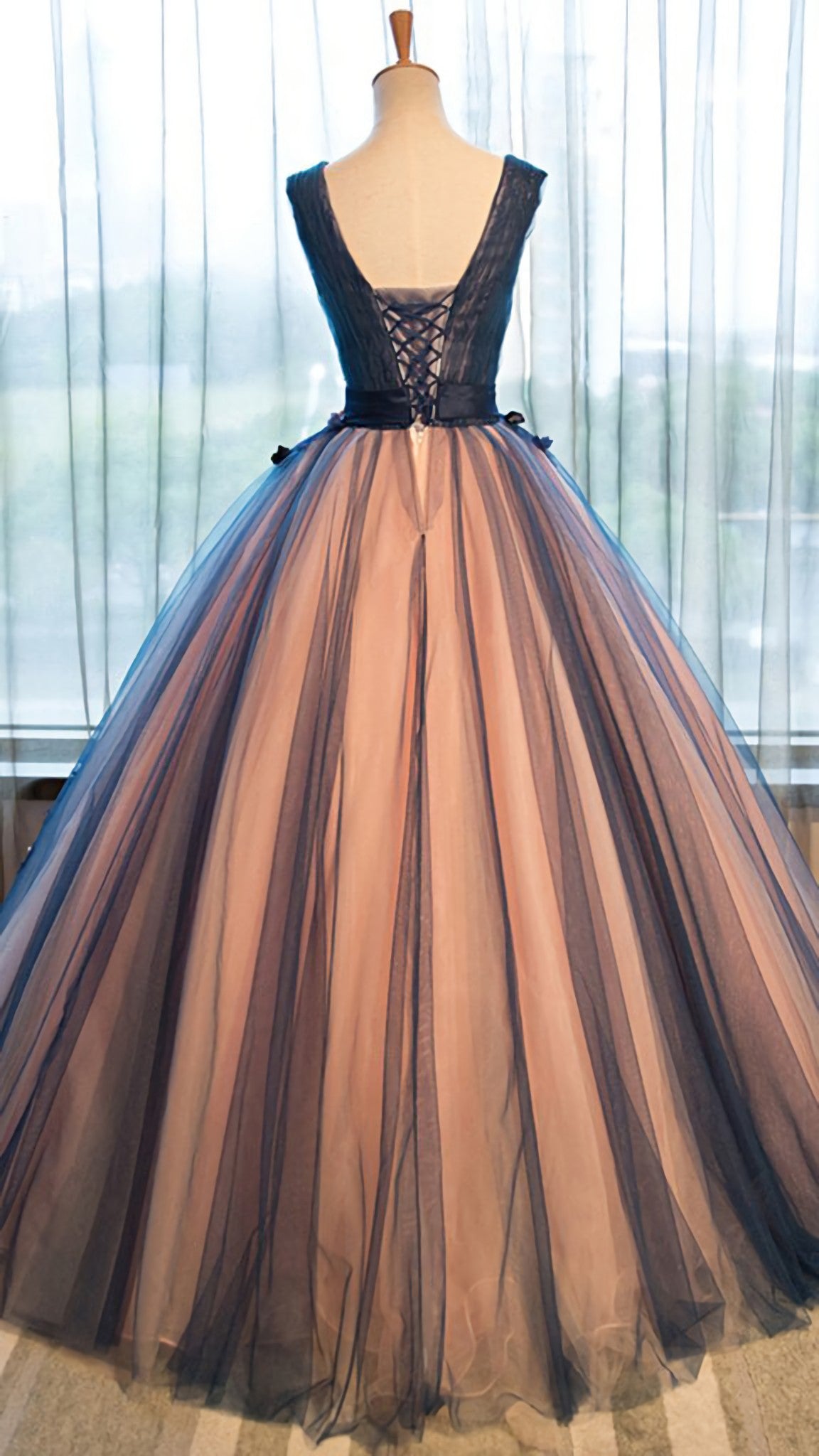 Tulle V Neck With Applique A Line Long Prom Dresses Secondary image