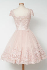 Vintage Knee Length A Line Pearl Pink Lace Homecoming Dresses