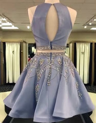 Stylish Two Piece A Line Jewel Sleeveless Short With Beading Prom Dresses