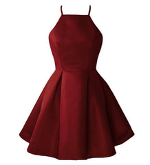 Burgundy Cute Short Halter Satin Short 2024 Wine Red for Sale Prom Dresses
