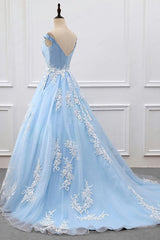 Sky Blue Appliques Charming 2023 Women Prom Dresses
