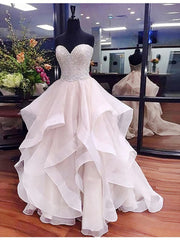 A Line Sweetheart Asymmetrical Ivory Organza With Lace Beading Prom Dresses