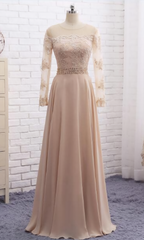 Long sleeve champagne Evening Dresses