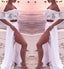 Sexy Off Shoulder White Long Two Piece Slit Prom Dresses