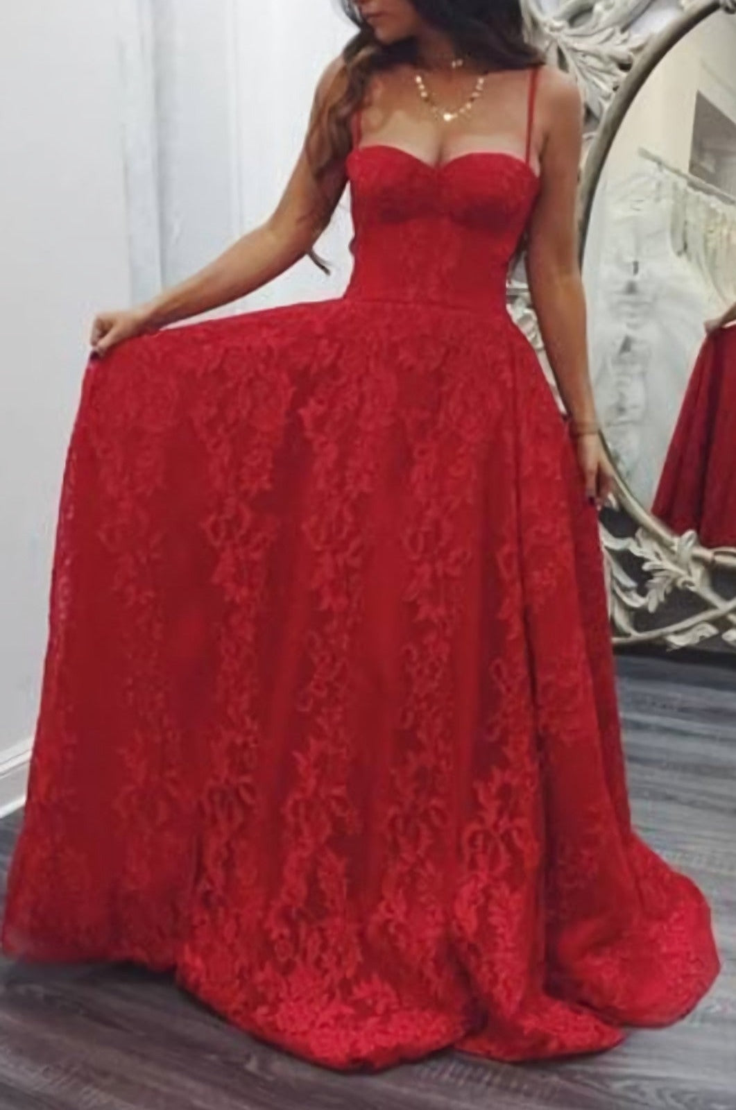 Sexy Spaghetti Straps Long Red Long Women Prom Dresses Main image