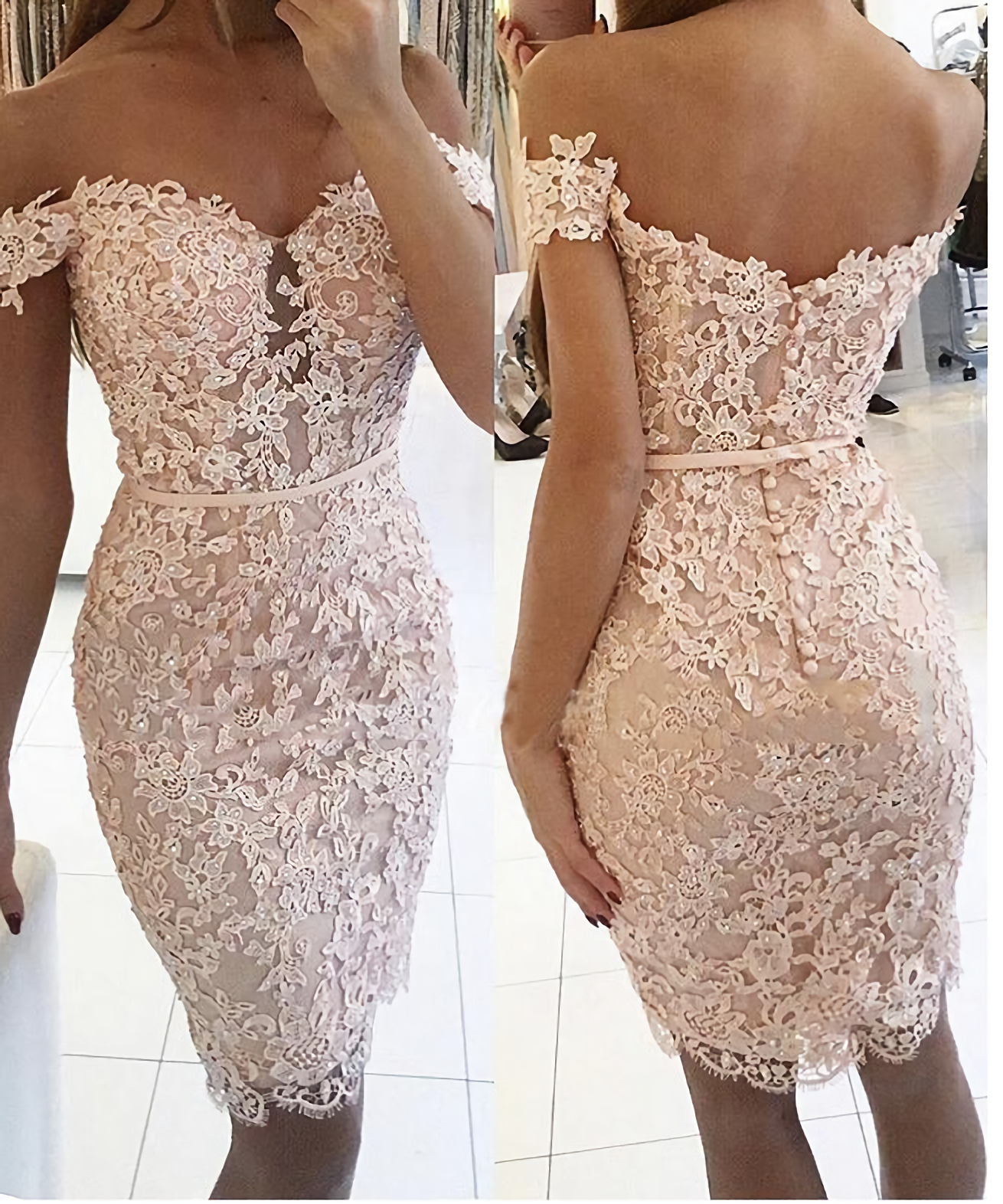 Lace Sheath Off Shoulder Sexy Homecoming Dresses Main image