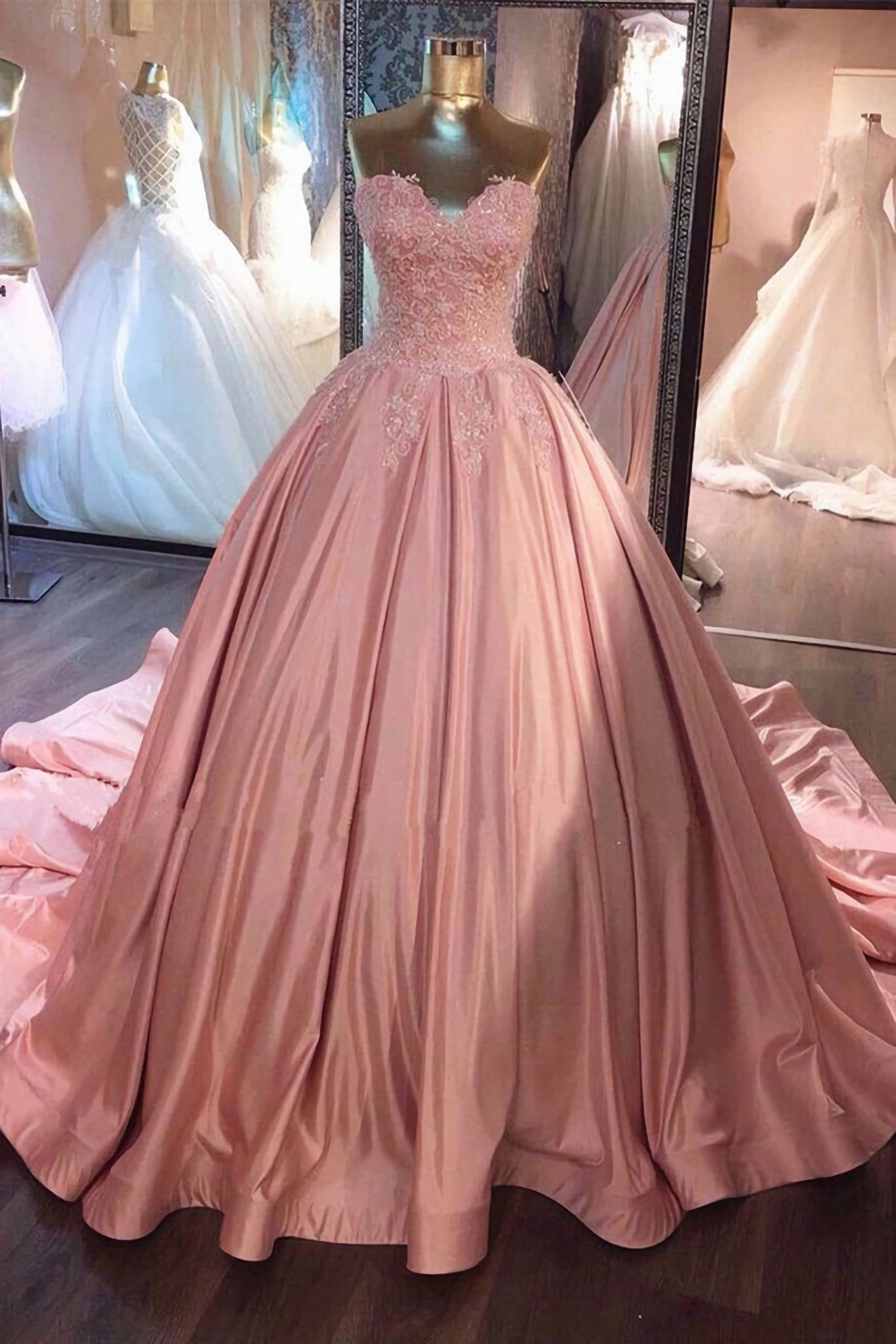 Pink Sweetheart Long Sweet 16 Prom Dresses
