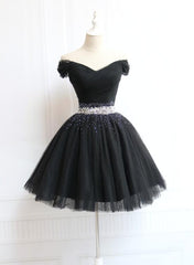 Cute Black Short Tulle Sweetheart Black D ress Prom Dresses