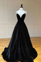Black V Neck Long A Line Prom Dress, Evening Dresses