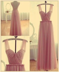 Pink Bridesmaid Gown Backless Chiffon Simple Bridesmaid Dress, Straps Prom Dress