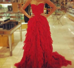 A Line Princess Red Sweetheart High Low Tiered Long Layers 2023 Prom Dresses