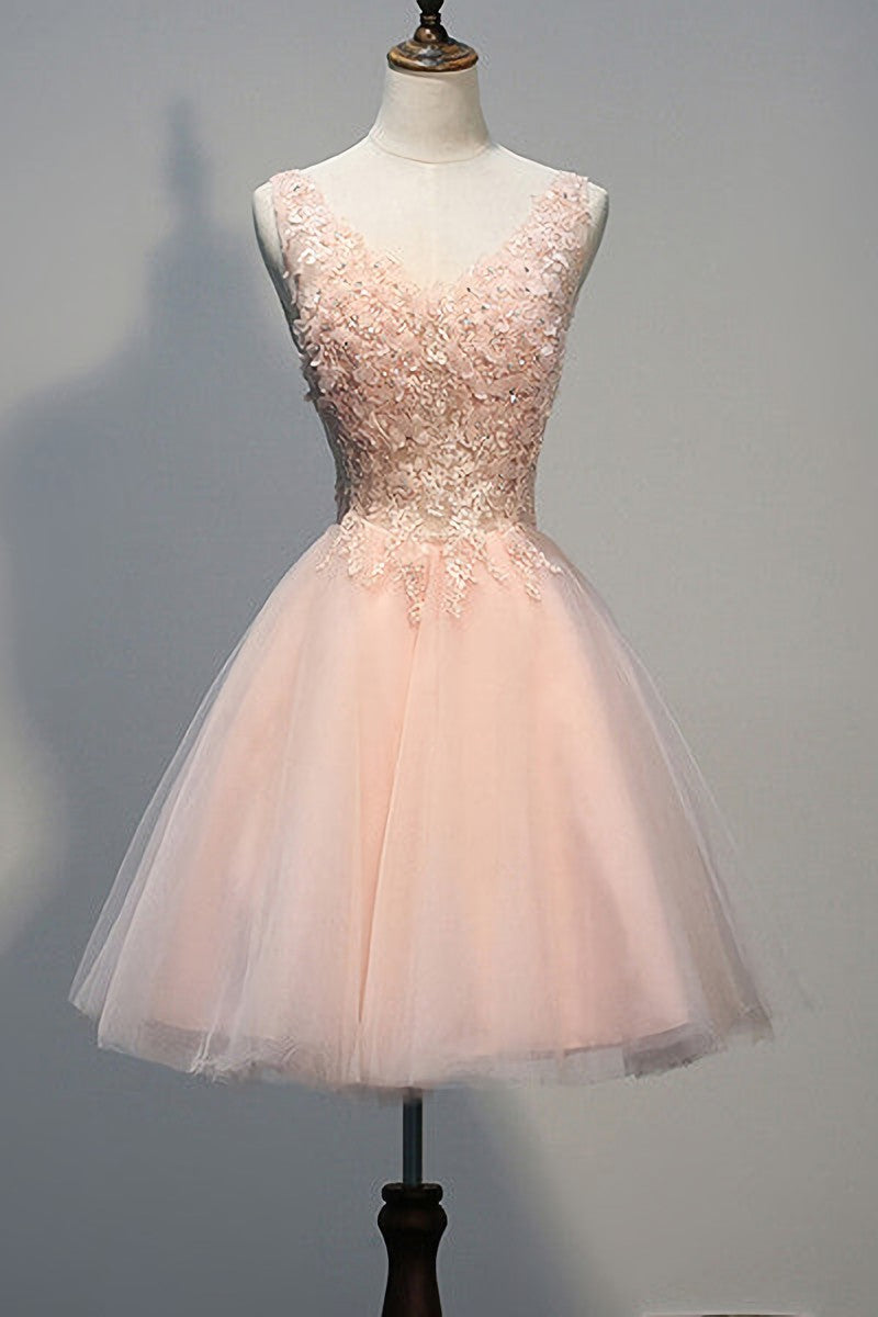 Blush Pink V Neck Applique Short Top Selling 2023 Homecoming Dresses