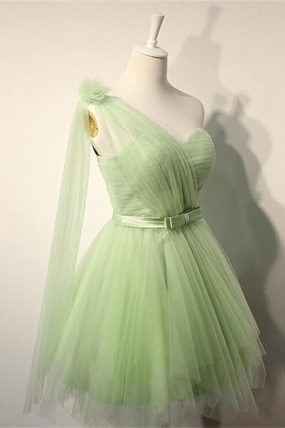 Charming One Sholder Short Tulle Short Sage Simple Cheap Homecoming Dresses