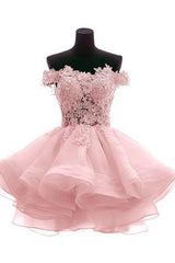 Cute Off Shoulder Pink Elegant 2023 Homecoming Dresses