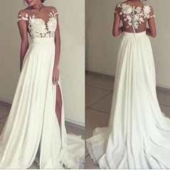 Chiffon Simple Long White Split Prom Dresses