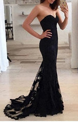 Mermaid Lace Black Lace Mermaid Sweetheart Prom Dresses