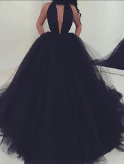 Black Sexy Tulle Foemal Prom Dresses