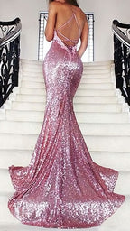 Trumpet Mermaid Spaghetti Straps Backless Sequins 2023 Sexy Prom Dresses