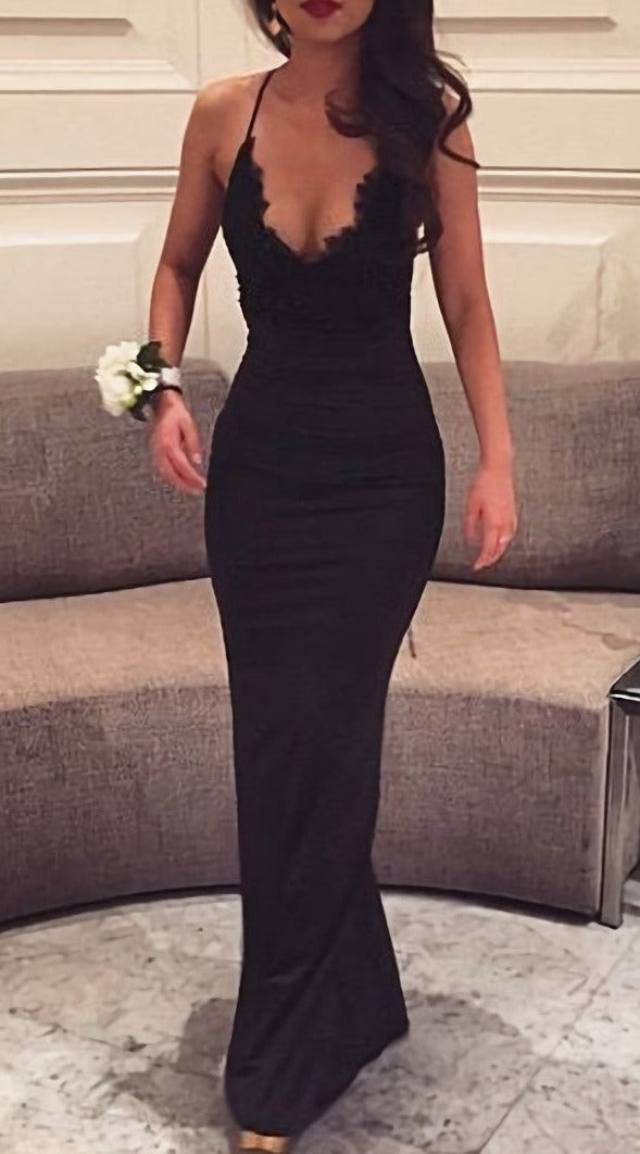 Sexy Porm Black Lace Sexy Mermaid Black V Neck Woman Long Prom Dresses Main image