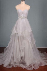 2023 Custom Made Silver Sweetheart Beading Layered Sleeveless Pegeant Prom Dresses