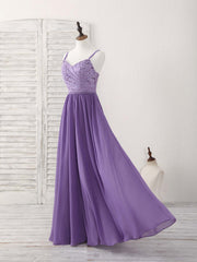 Purple Lace Chiffon Long Prom Dress Outfits For Women Purple Bridesmaid Dress