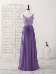 Purple Lace Chiffon Long Prom Dress Outfits For Women Purple Bridesmaid Dress
