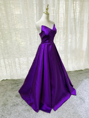 Purple Satin A-line Simple Floor Length Evening Dress Outfits For Women Formal Dress Outfits For Girls, Dark Purple Prom Dresses