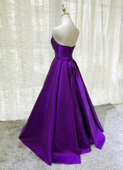 Purple Satin A-line Simple Floor Length Evening Dress Outfits For Women Formal Dress Outfits For Girls, Dark Purple Prom Dresses