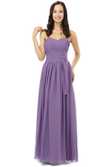 Purple Sleeveless Chiffon Long With Lace Up Bridesmaid Dresses
