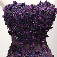 Purple Sweetheart Neck Lace Long Prom Dress Outfits For Girls, Formal Dress