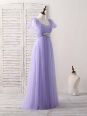 Purple Sweetheart Neck Tulle Long Prom Dress Outfits For Women Purple Bridesmaid Dress