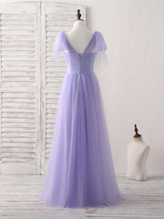 Purple Sweetheart Neck Tulle Long Prom Dress Outfits For Women Purple Bridesmaid Dress