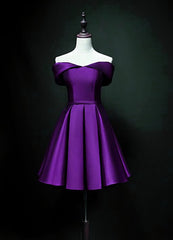 Purple Sweetheart Satin Off Shoulder Homecoming Dresses For Black girls For Women, Purple Short Prom Dresses